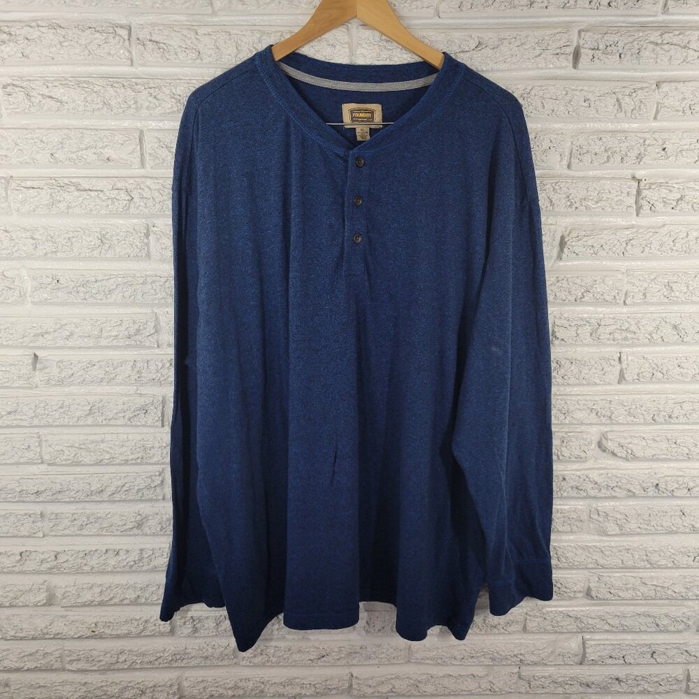 Foundry Men's 3XL Blue Henley Shirt Long Sleeve Cotton Blend Stretch BLU253E